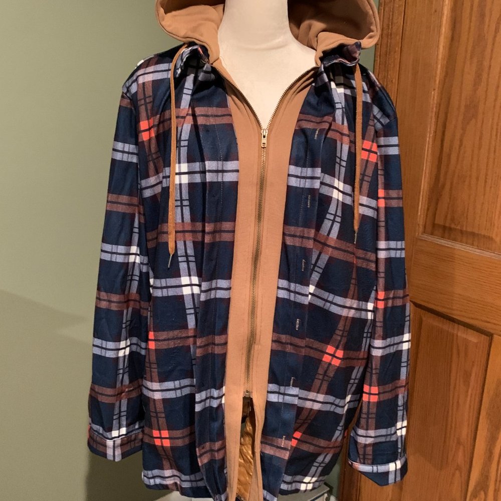 MENS PLAID JACKET WITH HOOD SIZE 2XL #319 - Picture 2 of 6
